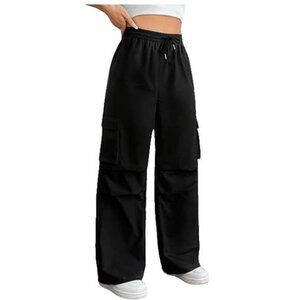NEW- MakeMeChic Black Drawstring Wide Leg Cargo Pants- Women's 4XL